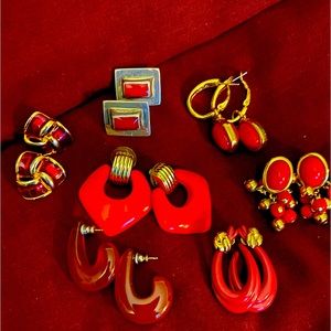 Lot of seven red vintage Monet earrings!